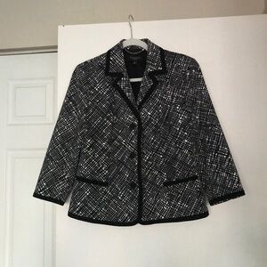 Talbots Blazer Suit Jacket Size 8 Office Career black white 3/4 Sleeve classic